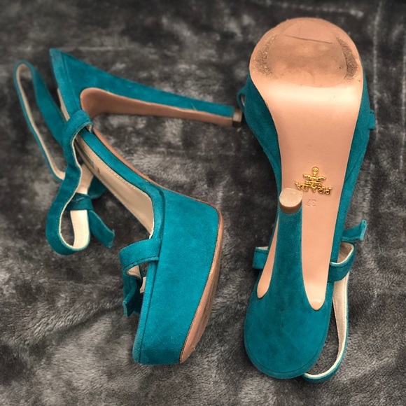 Prada Shoes - Prada Turquoise Heels.